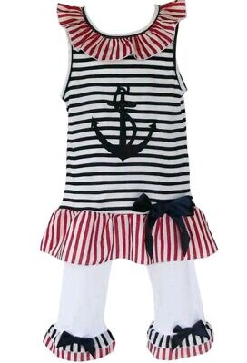 Ann Loren Little Girl's Sleeveless Nautical/Sailor Dress & Capri Set-Size-6
