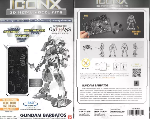 Mobile Suit Gundam Barbatos Metal Earth ICONX 3D Steel Model Kit NEW SEALED