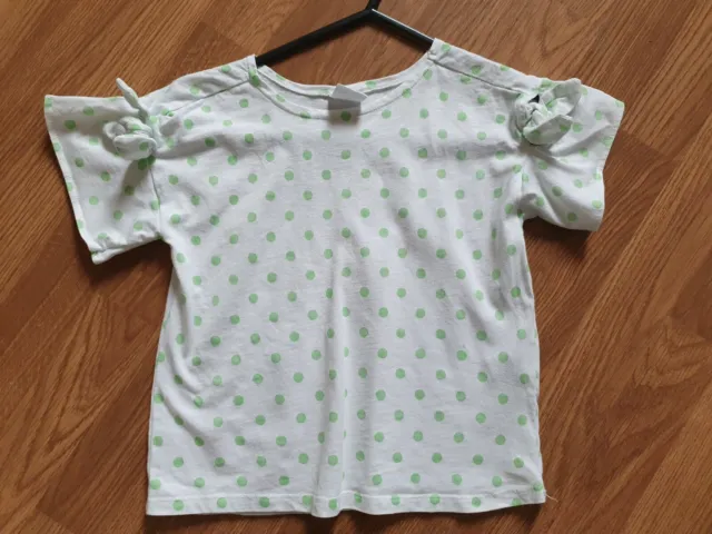 Zara Kids Girls White Green Polka Dot With Bows T Shirt Top Age 8 Years 128 cm