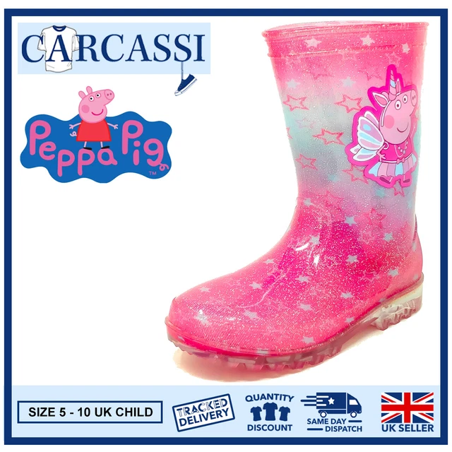 Stivali da pioggia Peppa Pig Wellies bambine bambini rosa unicorno Wellington taglia