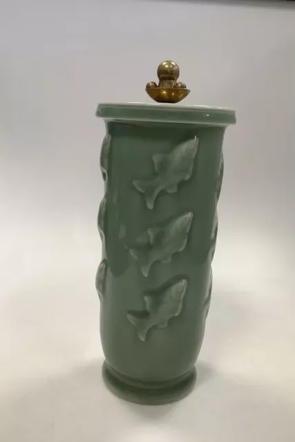 Royal Copenhagen Hans Henrik Hansen Vase Mit Fisch Und Bronze Deckel No 3163