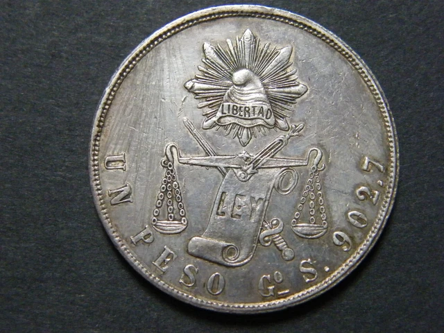 Mexico 1871 1 Silver Peso Coin Go Guanajuato Mint Liberty Cap