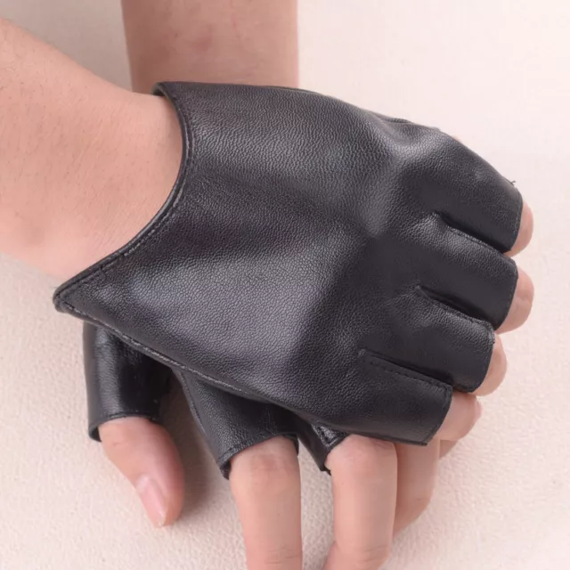 Gants courts en cuir sans doigts en peau mouton véritable conduite moitié doigt