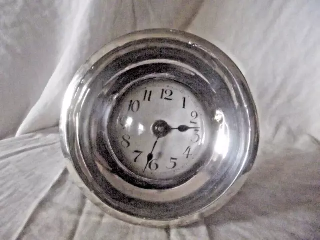 Edwardian Silver & Oak  Case Travel / Mantle Clock Concave Frame  1909