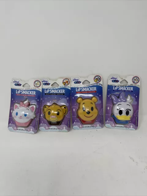 4 Lip Smacker Disney  Emoji Flip Flavored Lip Balm,