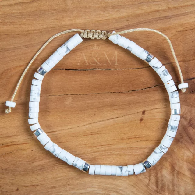 Howlite 4mm Dainty Bracelet Adjustable Calming stone Bracelet Beaded White Gem