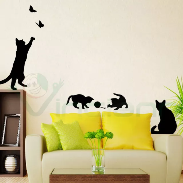 Wall sticker adesivo parete Gatti che Giocano decorazione adesiva gatto gomitolo