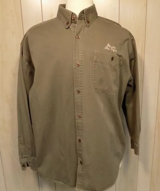 Riviera Blues Men's Button Front Shirt Size L Long Sleeves Las Vegas Green