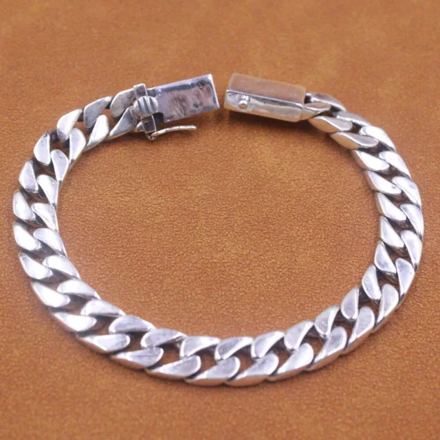 Pure S925 Sterling Silver Chain Men Women Solid 8mm Curb Link Bracelet 31-33g