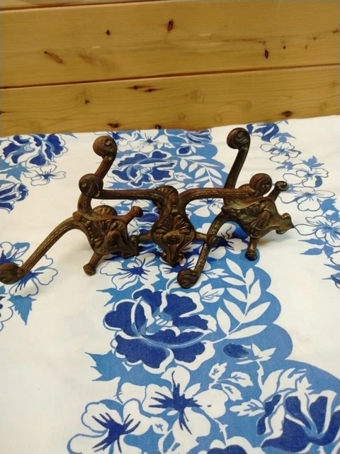Antique Hall tree Hooks W/Backplate Ornate Cast iron Rack Coat Hat Lot of 3