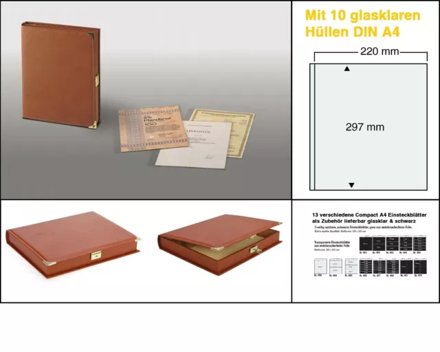 Dokumentenmappe Dokumentenkassette A4 abschließbar Braun SAFE 445 + 10 Hüllen