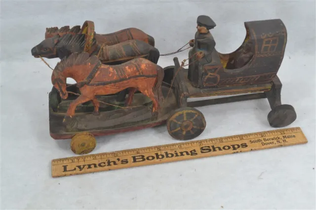 antique horse/wagon pull toy folk art hand carved wood early 19th c original