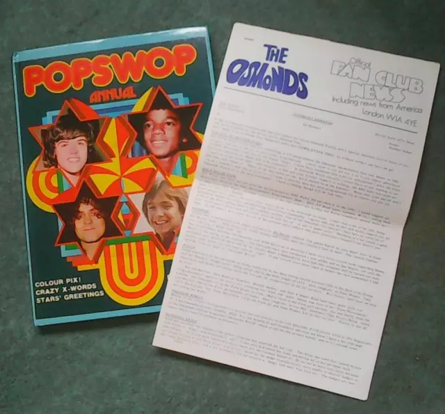 Osmond fan club newsletter four pages 1974 rare & popswop annual same year