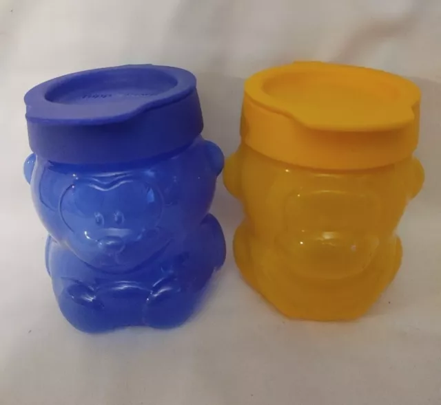 Tupperware Max the MONKEY Snack Containers w/ Flip Open Blue And Yellow Seal New