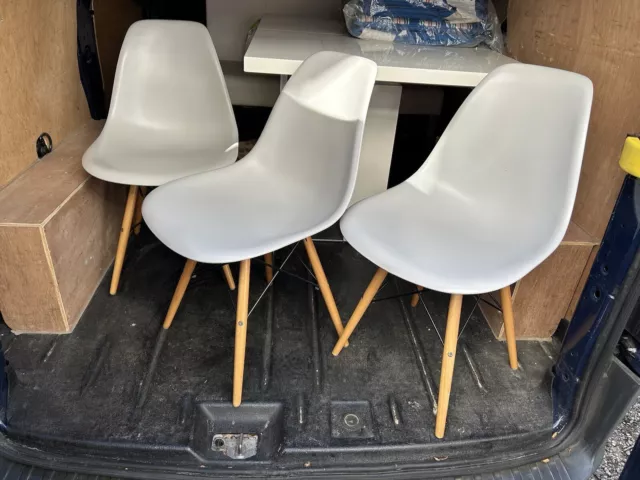 4 x grey dining chairs Plastic Seats Wooden Legs One Carver Charles Eames Style
