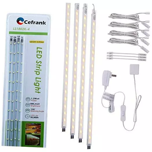 LED Display Light Bar Kit - (4) 16" Linkable Lights - Plug Warm White (3000k)