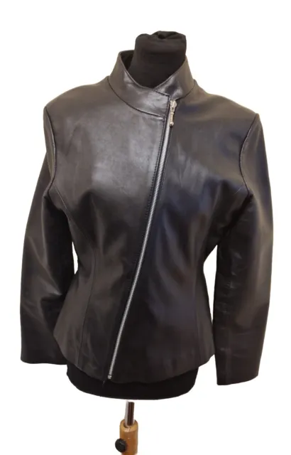 Soon Ladies Real Leather Black Jacket With Belt, Size UK 12, EU 40, US 8.