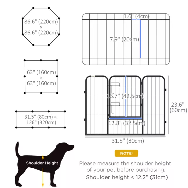 Heavy Duty Powder Coated Metal Dog Pet Playpen Exercise Fence 8 Panel 24" 2