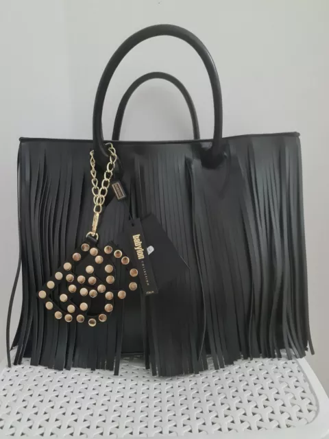 Magnifique sac à main Babylon Franges Noir Sac de Luxe Italy