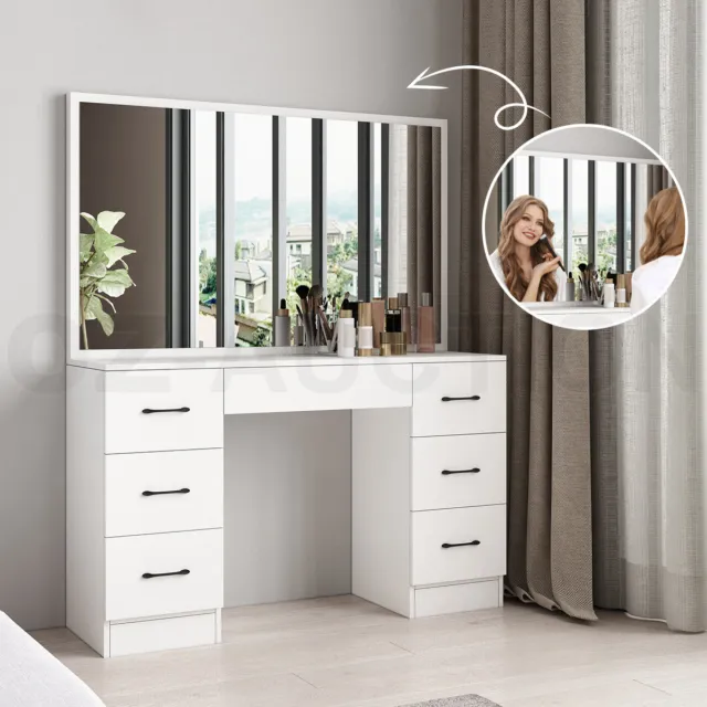 Dressing Table Large Mirror Makeup Dresser Vanity Modern Home Furniture White