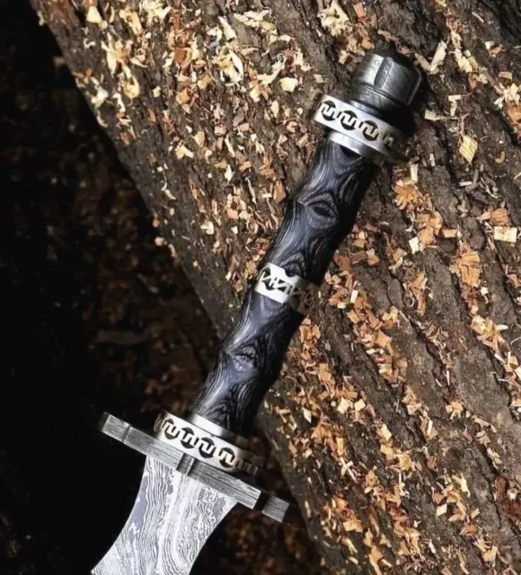 Handmade Damascus Steel Double Edge Viking  Sword, Battle Ready With Sheath