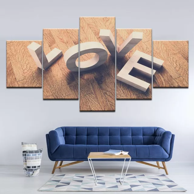 Love Block Letters Wooden Cubes Poster 5 Panel Canvas Print Wall Art Home Decor