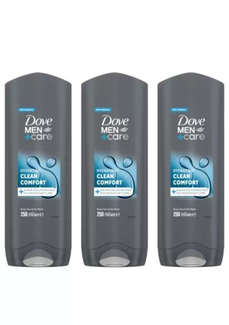 Dove Men+Care Clean Comfort 3in1 Body , Face And Hair Wash For Men 250ml  x 3