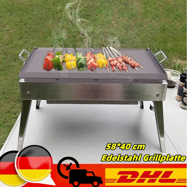 Grillplatte Edelstahl BBQ Grillaufsatz Plancha Bratplatte Grill Plate 58*40 cm