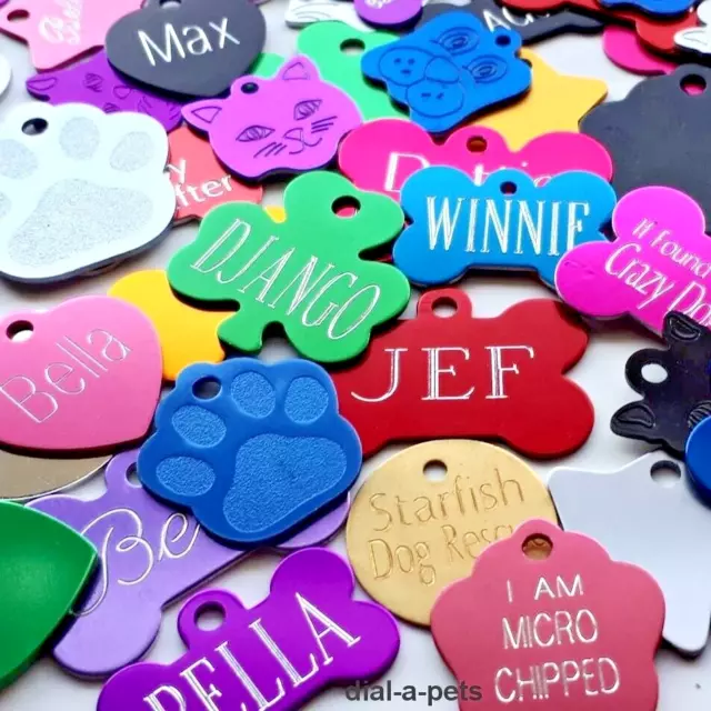 ENGRAVED Pet TAGS Dog Cat ID name Charms, Kitten Tag PUPPY Coloured Discs s/m/l
