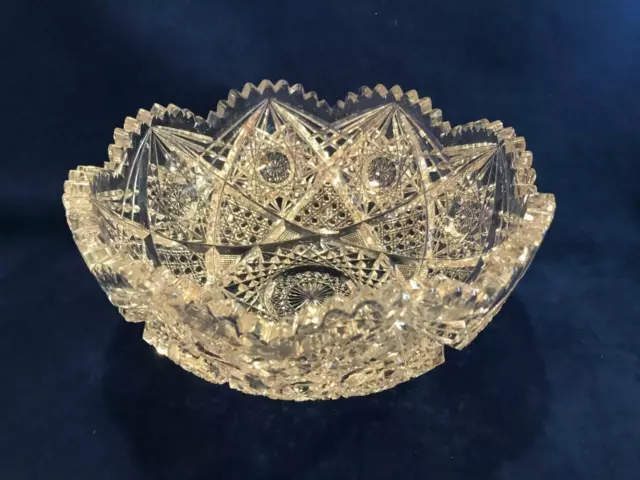American Brilliant Period J HOARE / CORNING Crystal CUT GLASS 8" BOWL - NICE!