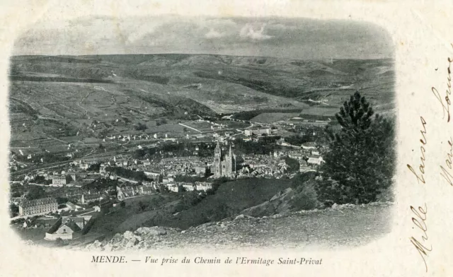 MENDE Vue prise du Chemin de l'Ermitage Saint privat Dos Pub Caves Roquefort