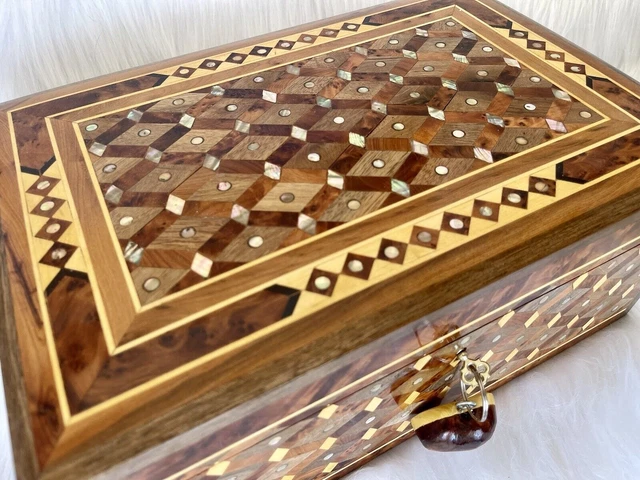 Grande boîte à bijoux verrouillable en bois de thuya avec clé, bagues,...