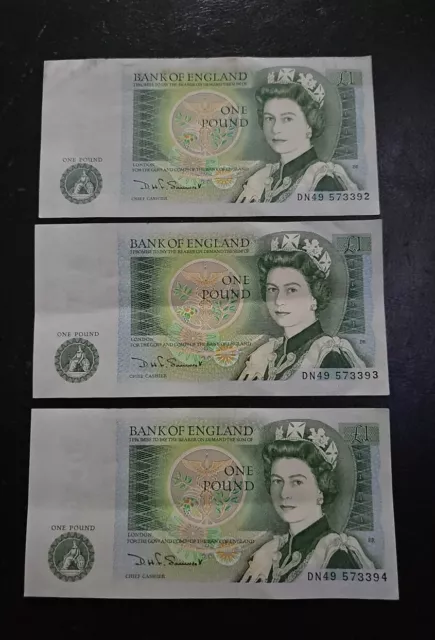 1981 -1984 DHSF Bank of ENGLAND - £1 British Pound Consecutive numbers x 3