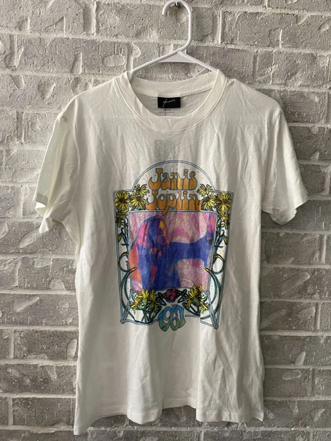 Janis Joplin T-Shirt Men's Medium White Pullover Crew-Neck Short Sleeve Cotton