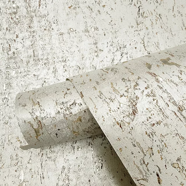 Real natural cork textured gray pearl off white silver metallic modern Wallpaper