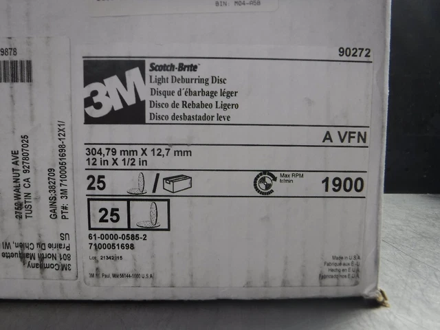 3M Scotch-Brite 12" x 1/2" Light Deburring Disc QTY25 90272 / 710051698 (STK)