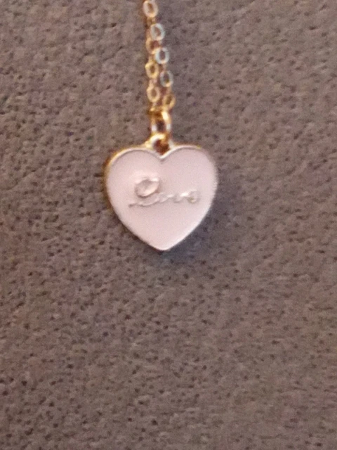 16" Gold Tone Necklace w/ 3" Extender Pink Enameled Heart Charm "Love"