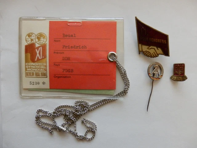 DDR - 11. FDGB Kongress Teilnehmer Abzeichen und Ausweis + Zugaben