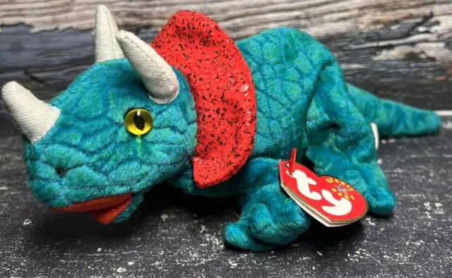 2000 Rare & Retired Ty Beanie Baby~Hornsly The Triceratops Dinosaur 8"~New