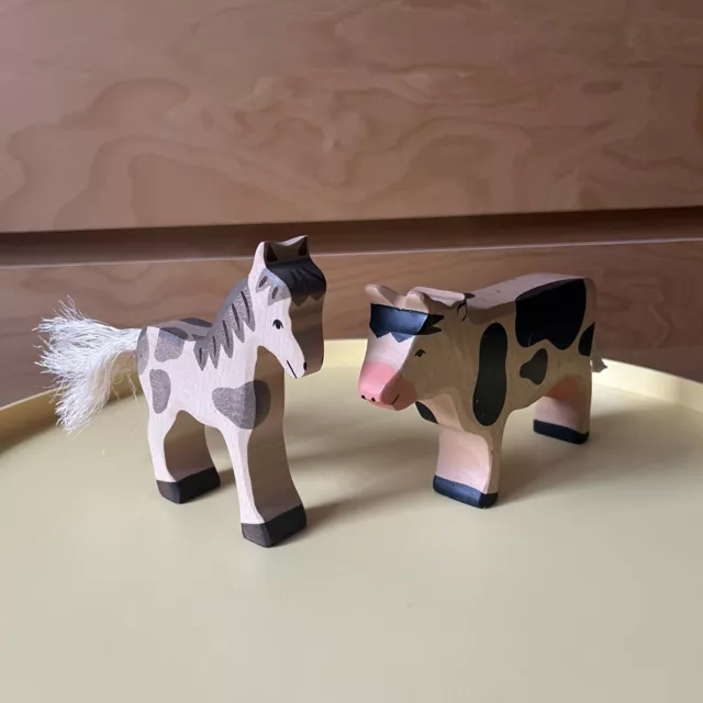 Holztiger Figuren Kuh + Pferd Holzfiguren Tiere Holztiere