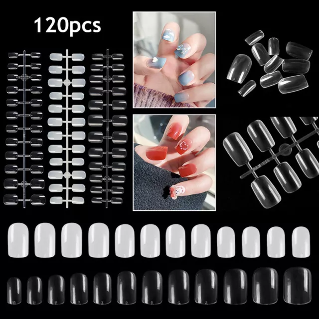 120 Pcs Court Carré Couverture Complète Faux Ongles Conseils Acrylique R