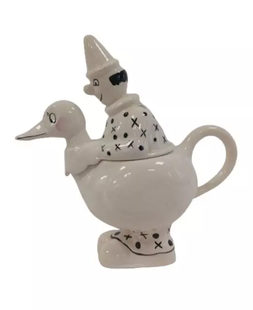 Carlton Ware 8" Lustre Pottery 'Clown n Duck' Cream Jug White & Black Decorative