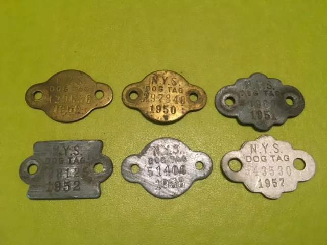 Vintage lot of 6 1950’s Dog Tag License Registration New York State NYS Lot 3/5