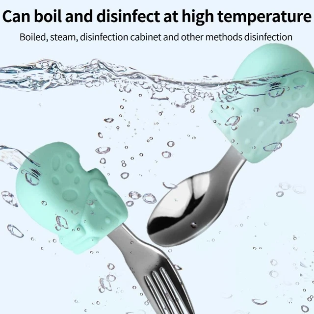 Silicone Utensil Set Baby Spoon Learn To Eat Tableware 316 Stainless Steel