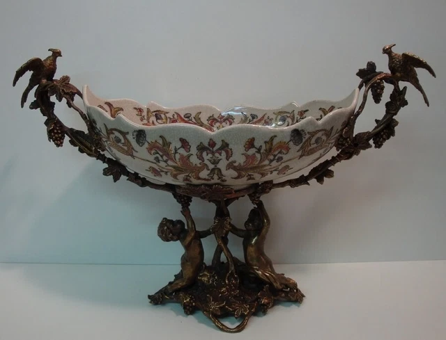 Central Figurilla Loro Pájaro Flor Art Deco Estilo Art Nouveau Estilo Porcelana