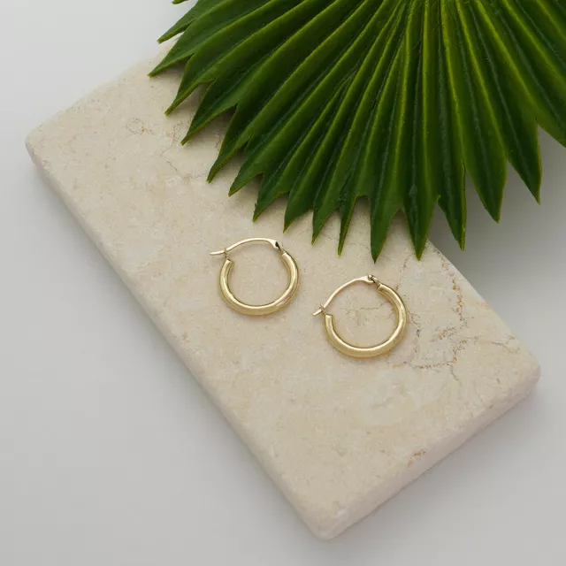 10K Gold High Polish  Round French Lock Hoop Earrings - Jewelry for Women/Girls