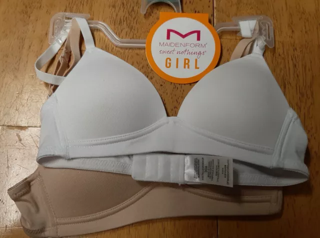 NWT MAIDENFORM Girl Set of TWO Nude / White Youth Padded BRAS Size 30A