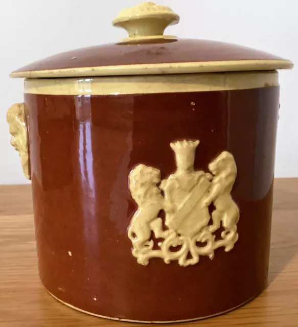 Antique Lidded Brown Ceramic Pottery Tobacco Jar -  ‘Henry’ SARREGUEMINES/FRENCH