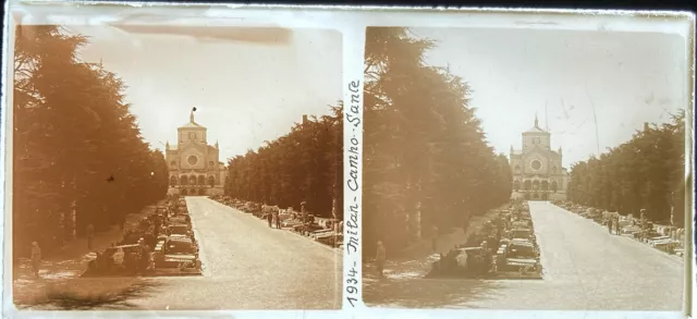 Italie Milan 1934 Plaque Verre 6X13 Photo Stereoscopique Vue Stereo Legende