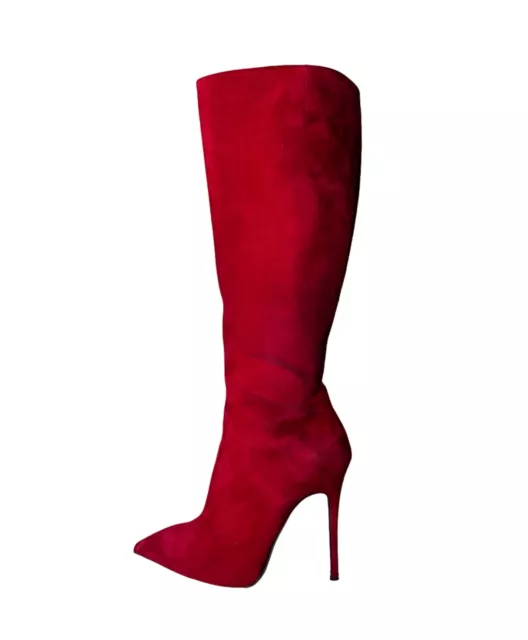 Giuseppe Zanotti Yvette Red Suede Pointed Toe Knee High Stiletto Boots Size 41